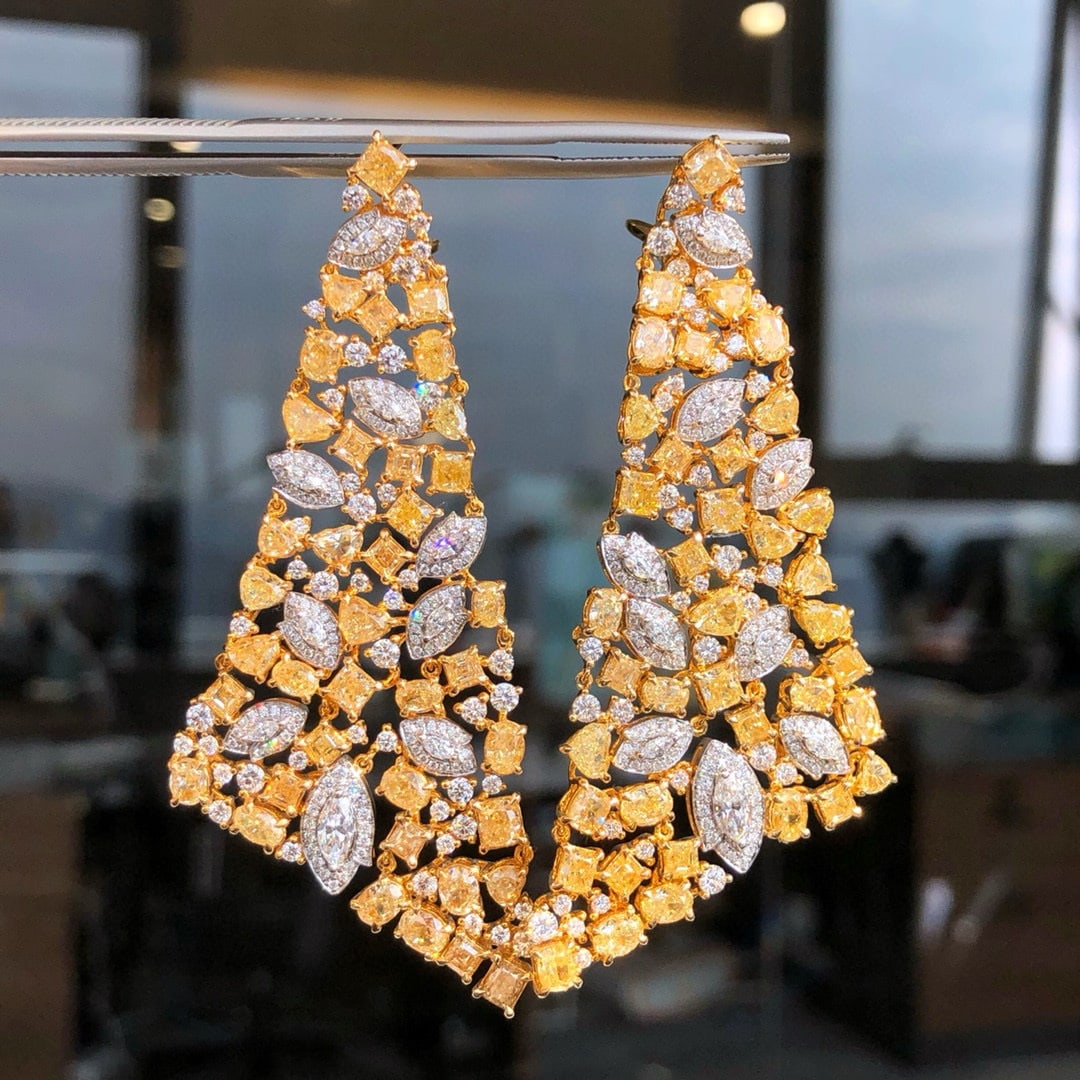 14k Gold 16.96 Ctw Natural Yellow Diamond & Diamond Earrings - 6