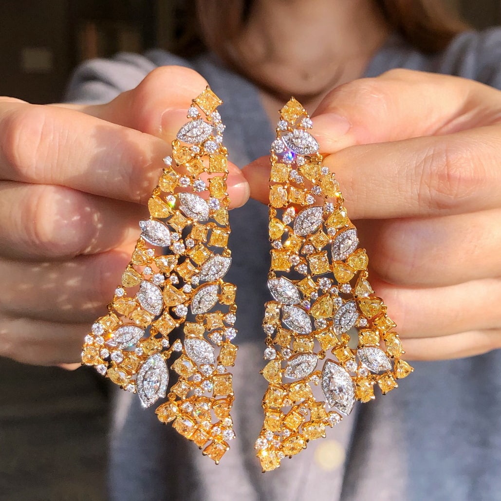 14k Gold 16.96 Ctw Natural Yellow Diamond & Diamond Earrings - 7