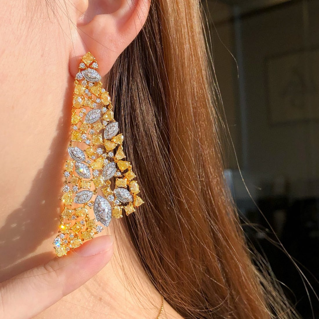 14k Gold 16.96 Ctw Natural Yellow Diamond & Diamond Earrings - 8