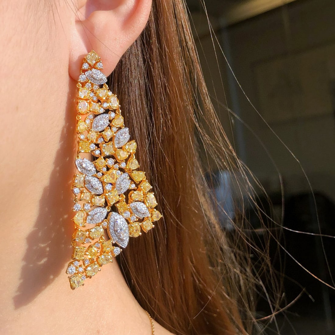 14k Gold 16.96 Ctw Natural Yellow Diamond & Diamond Earrings - 9