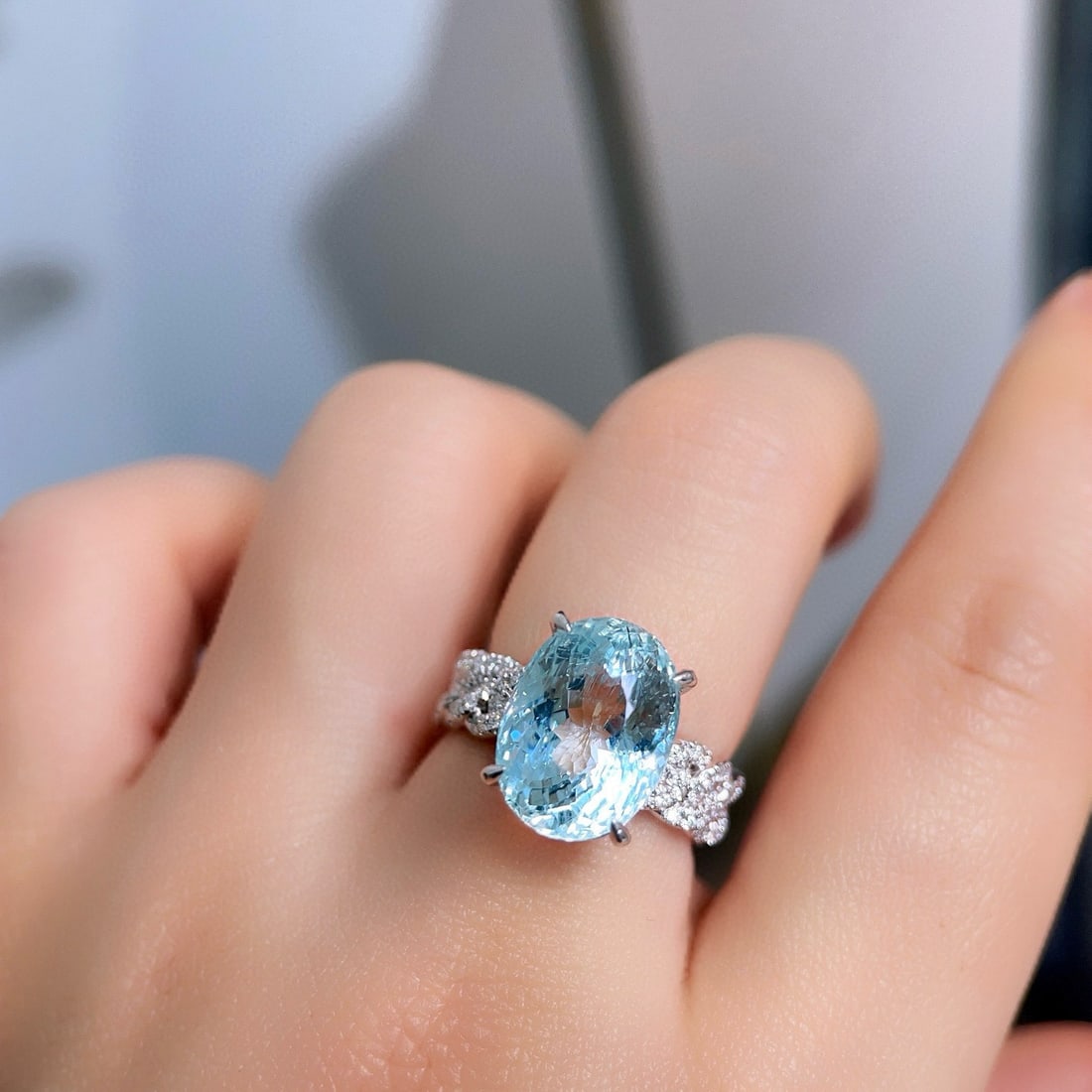 14k Gold 7.73 Ctw Natural Aquamarine & Diamond Ring - 5