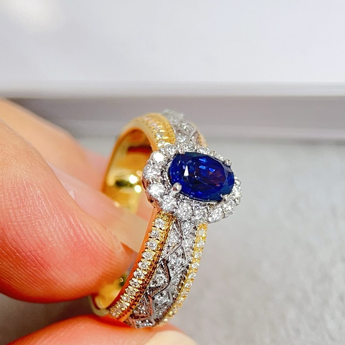 14k Gold 1.24 Ctw Natural Sapphire & Diamond Ring - 2