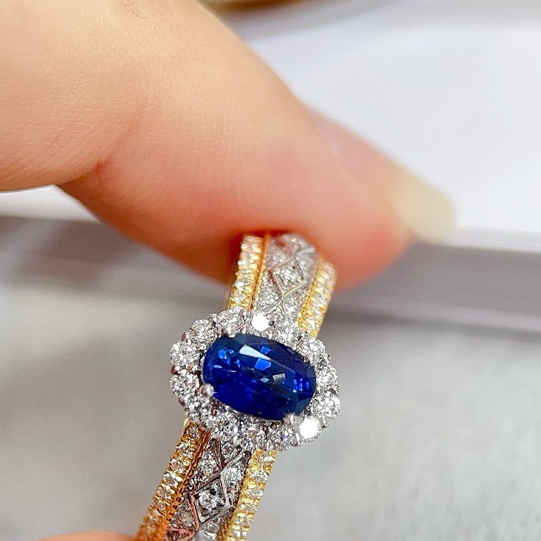 14k Gold 1.24 Ctw Natural Sapphire & Diamond Ring - 3