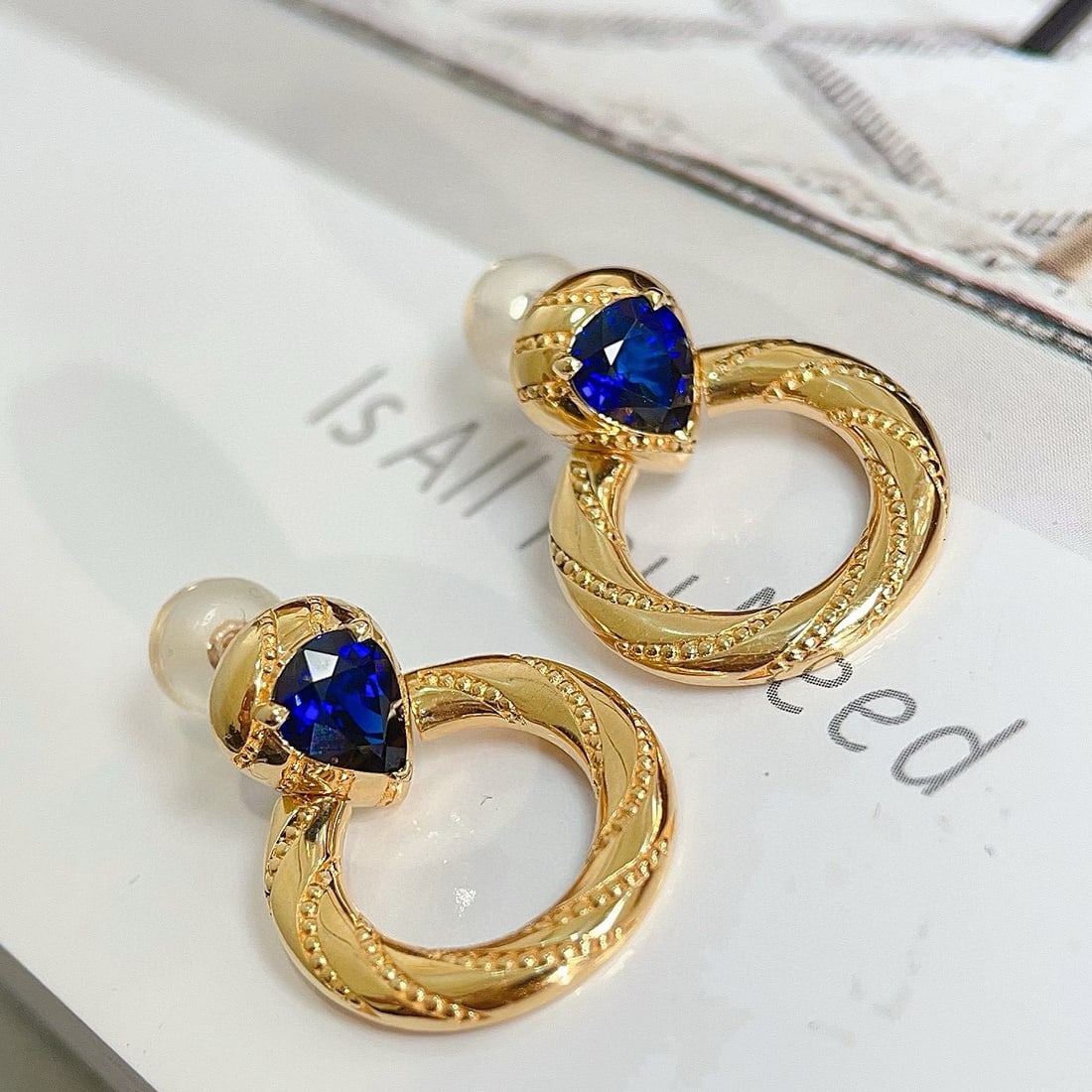 14k Gold 1.3 Ct Natural Sapphire Earrings - 2