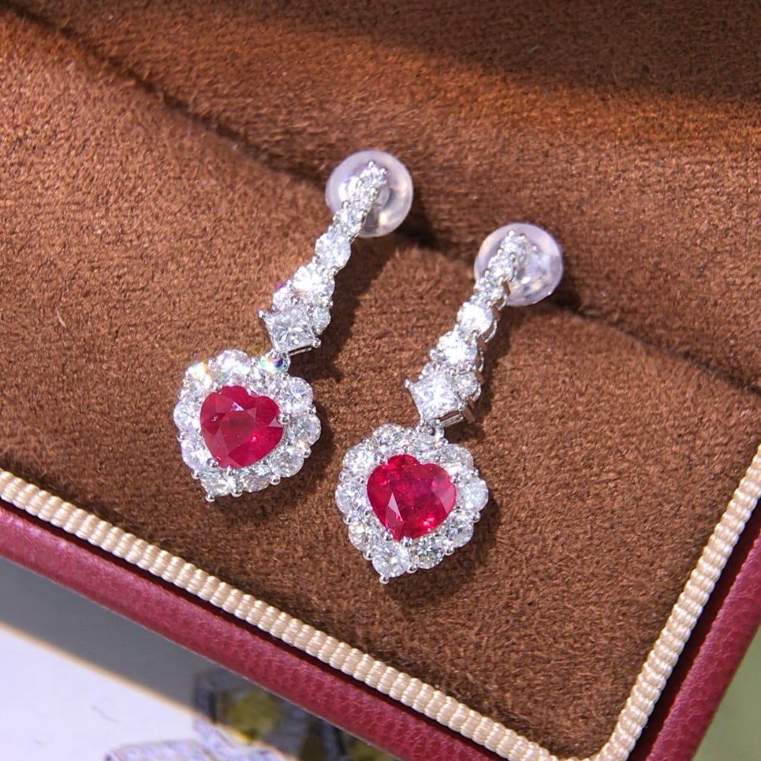 14k Gold 2.49 Ctw Natural Ruby & Diamond Earrings: Ref:230956124 // gold content:14k gold // main gemstone:ruby // shape:heart // carat weight:1. 26ct // color:red // treatment:natural // // adjacent gemstone 2 : diamond // shape:multiply // carat