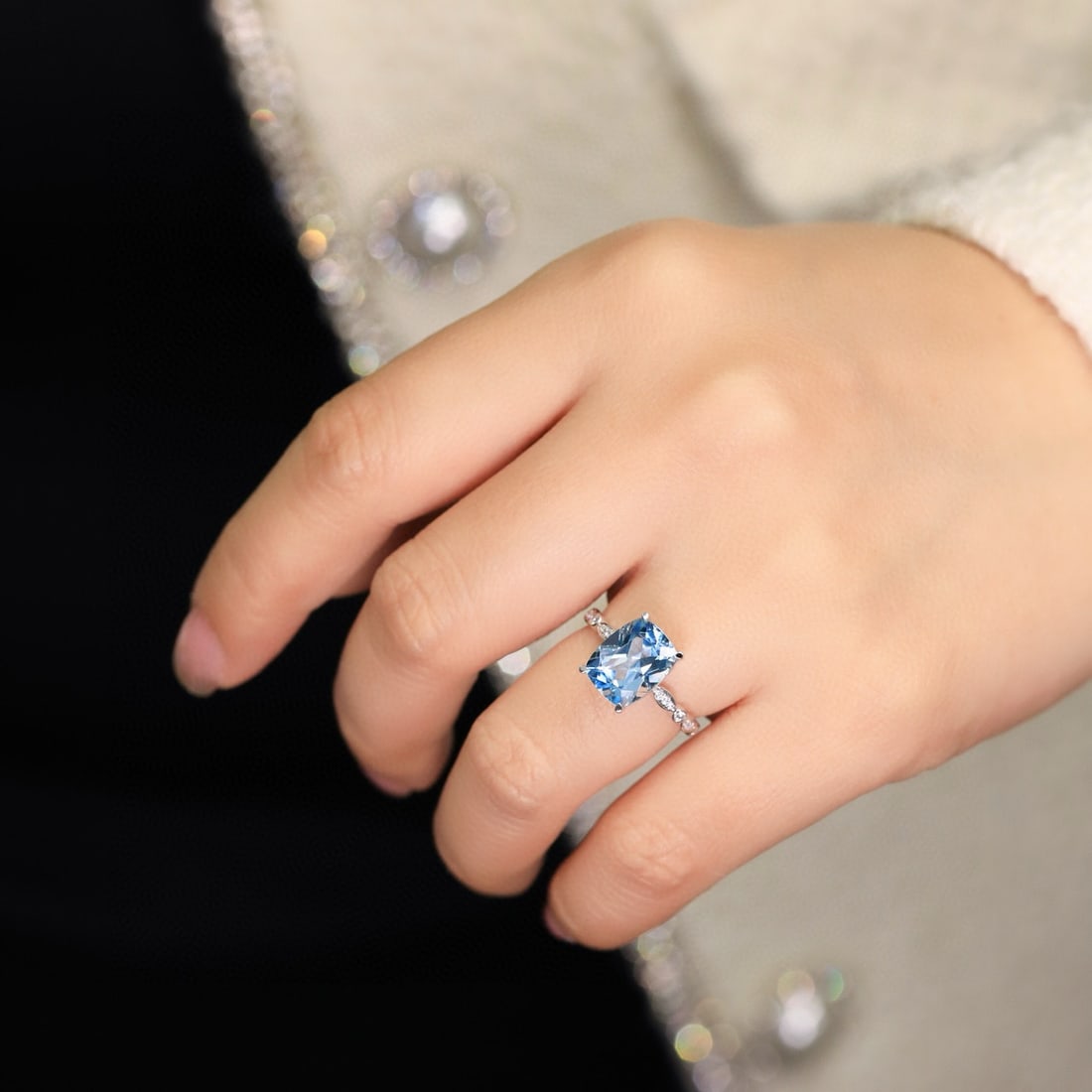 14k Gold 2.56 Ct Natural Aquamarine & Diamond Ring - 6