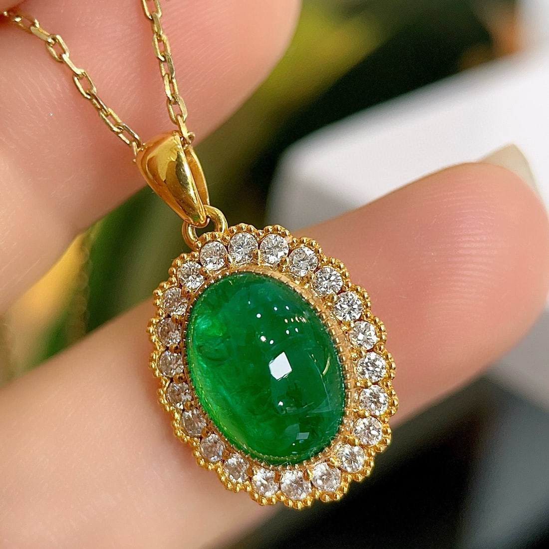 14k Gold 4.03 Ctw Vivid Green Natural Emerald & Diamond Pendant( Without Chain ) - 3