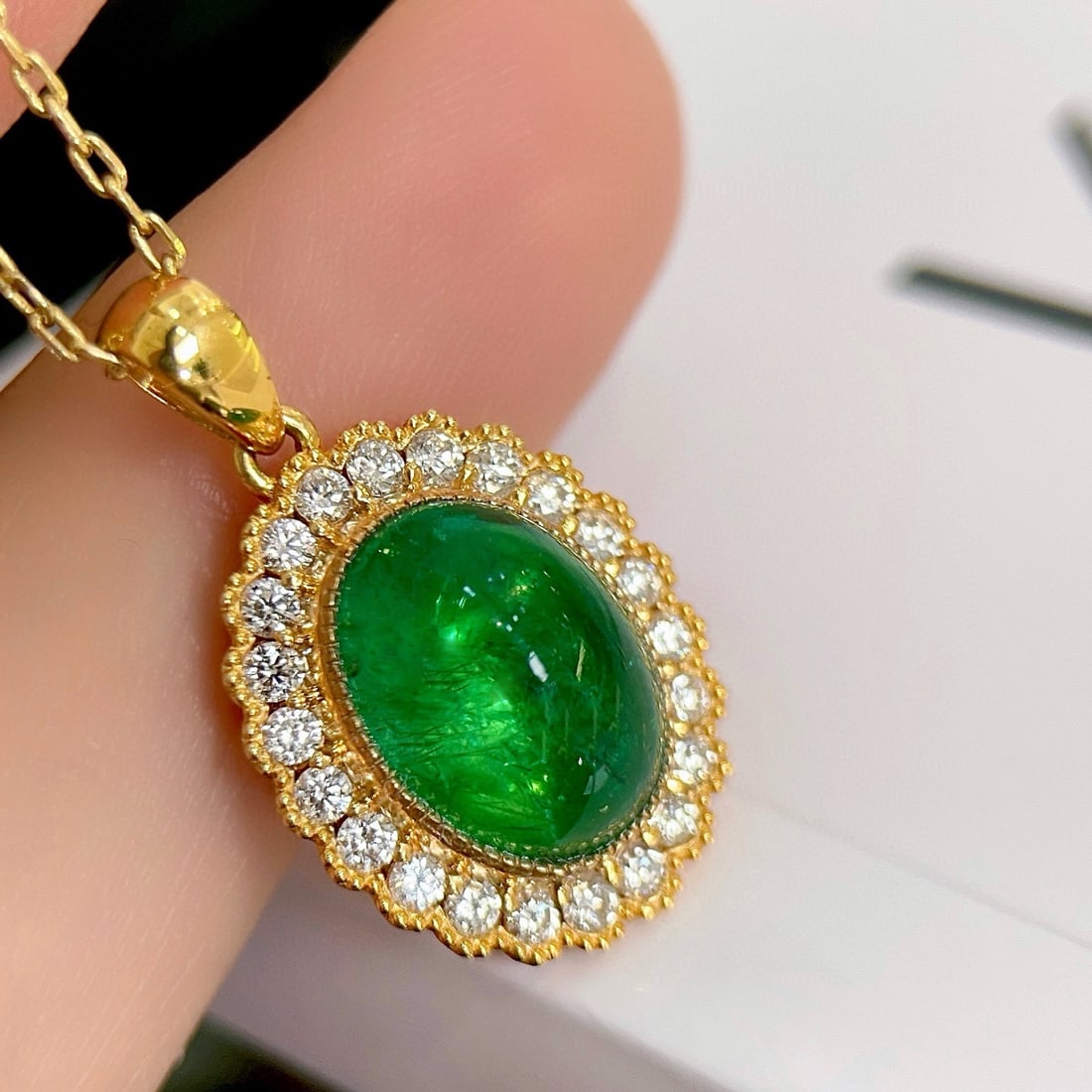 14k Gold 4.03 Ctw Vivid Green Natural Emerald & Diamond Pendant( Without Chain ) - 4