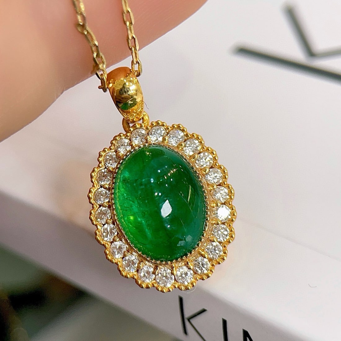 14k Gold 4.03 Ctw Vivid Green Natural Emerald & Diamond Pendant( Without Chain ) - 5