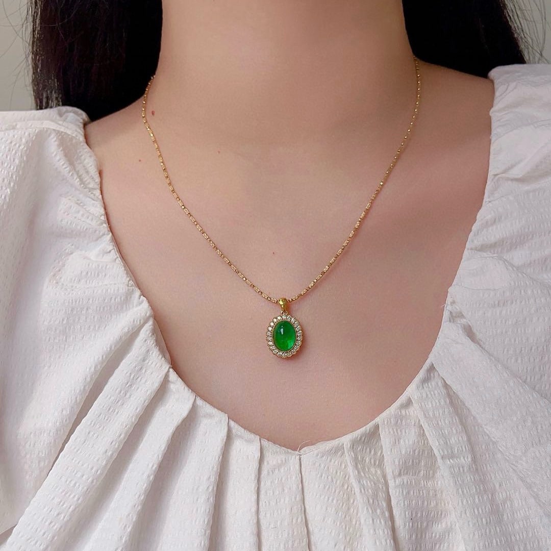 14k Gold 4.03 Ctw Vivid Green Natural Emerald & Diamond Pendant( Without Chain ) - 6