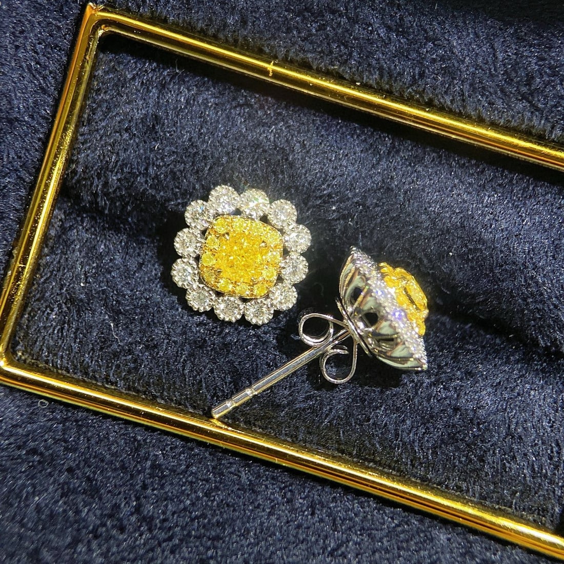 14k Gold 0.61 Ctw Natural Yellow Diamond & Diamond Earrings - 4