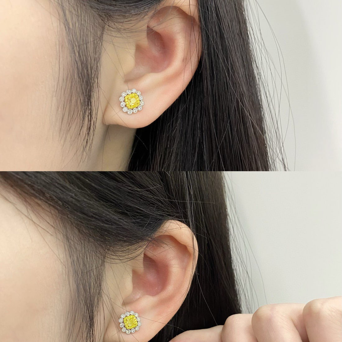 14k Gold 0.61 Ctw Natural Yellow Diamond & Diamond Earrings - 5