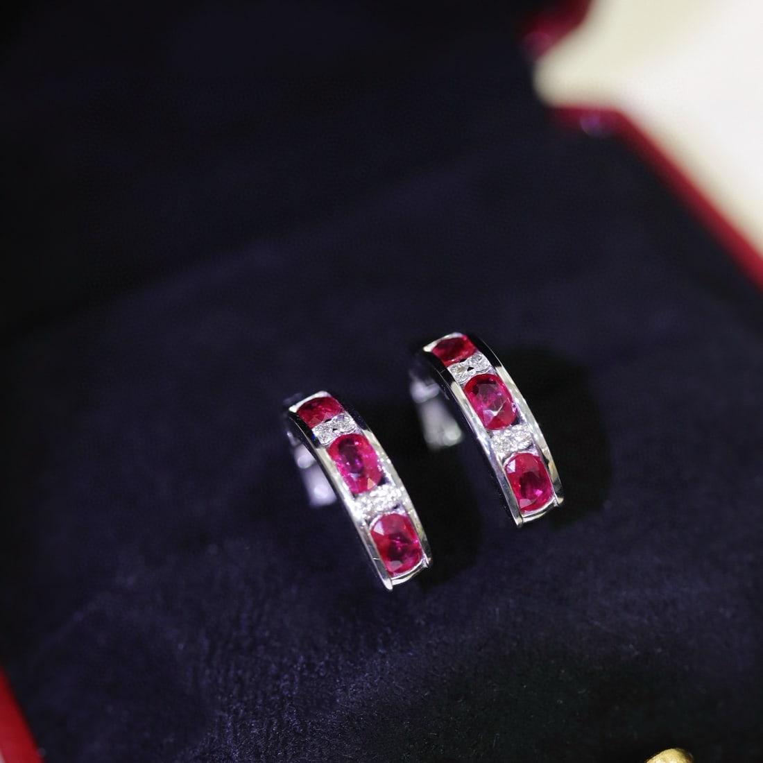 14k Gold 1.24 Ctw Natural Ruby & Diamond Earrings: Ref:230956169 // gold content:14k gold // main gemstone:ruby // shape:oval // carat weight:1. 12ct // color:red // treatment:natural // // adjacent gemstone 2 : diamond // shape:round // carat