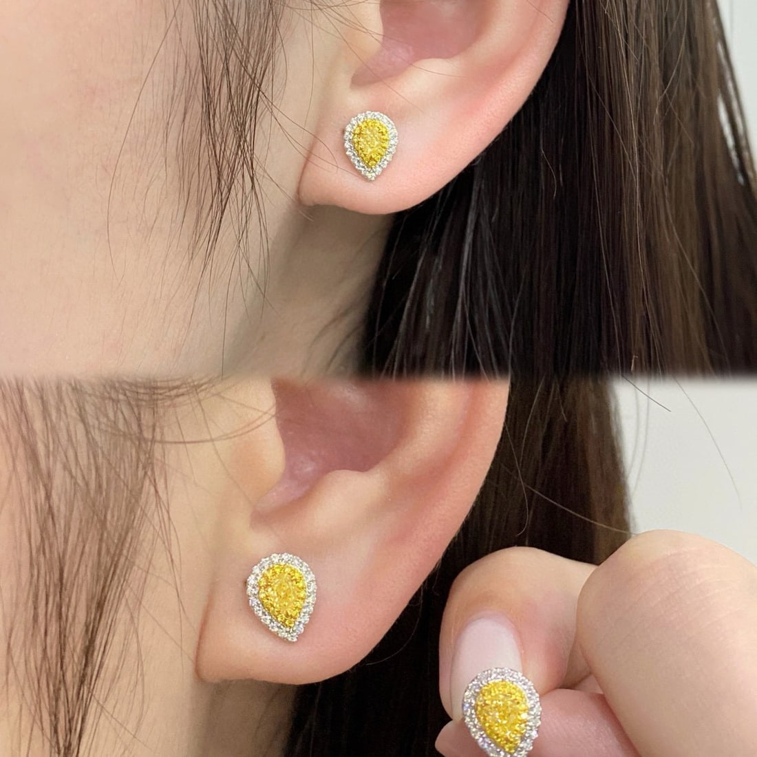 14k Gold 0.49 Ctw Natural Yellow Diamond & Diamond Earrings - 5