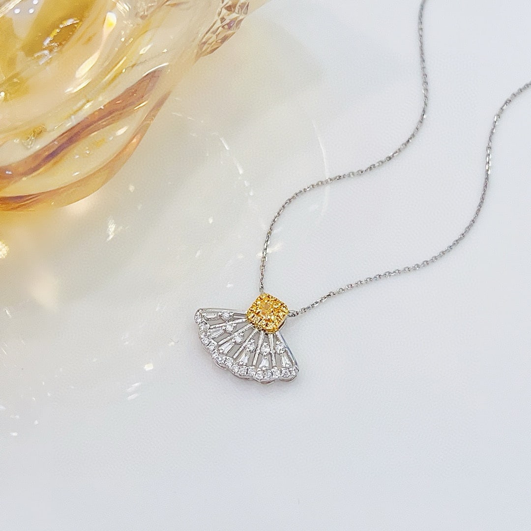 14k Gold 0.42 Ctw Natural Yellow Diamond & Diamond Necklace - 3