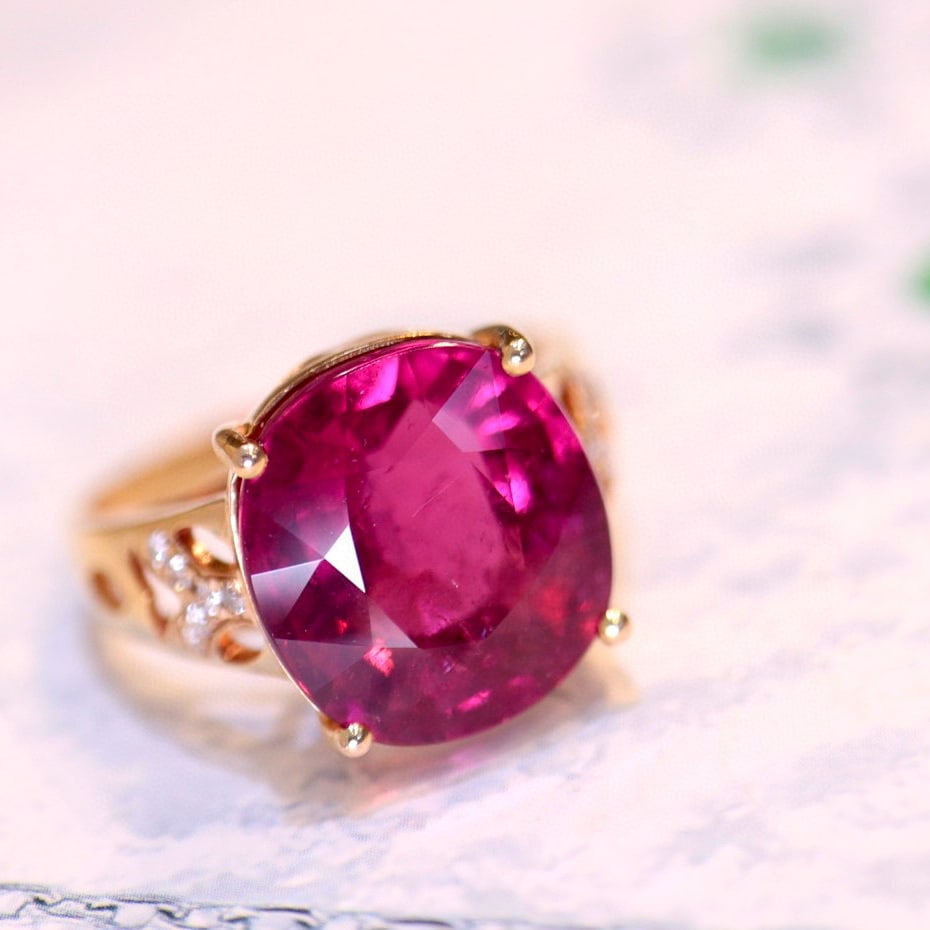 14k Gold 7.63 Ct Natural Tourmaline & Diamond Ring - 3