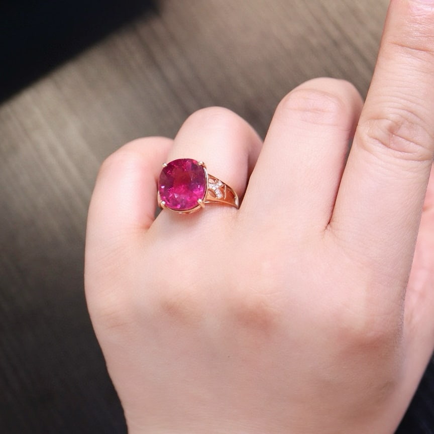 14k Gold 7.63 Ct Natural Tourmaline & Diamond Ring - 6