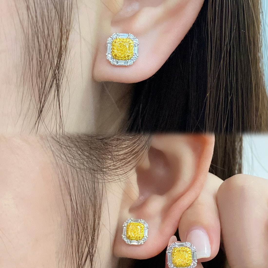 14k Gold 1.67 Ctw Natural Yellow Diamond & Diamond Earrings - 5