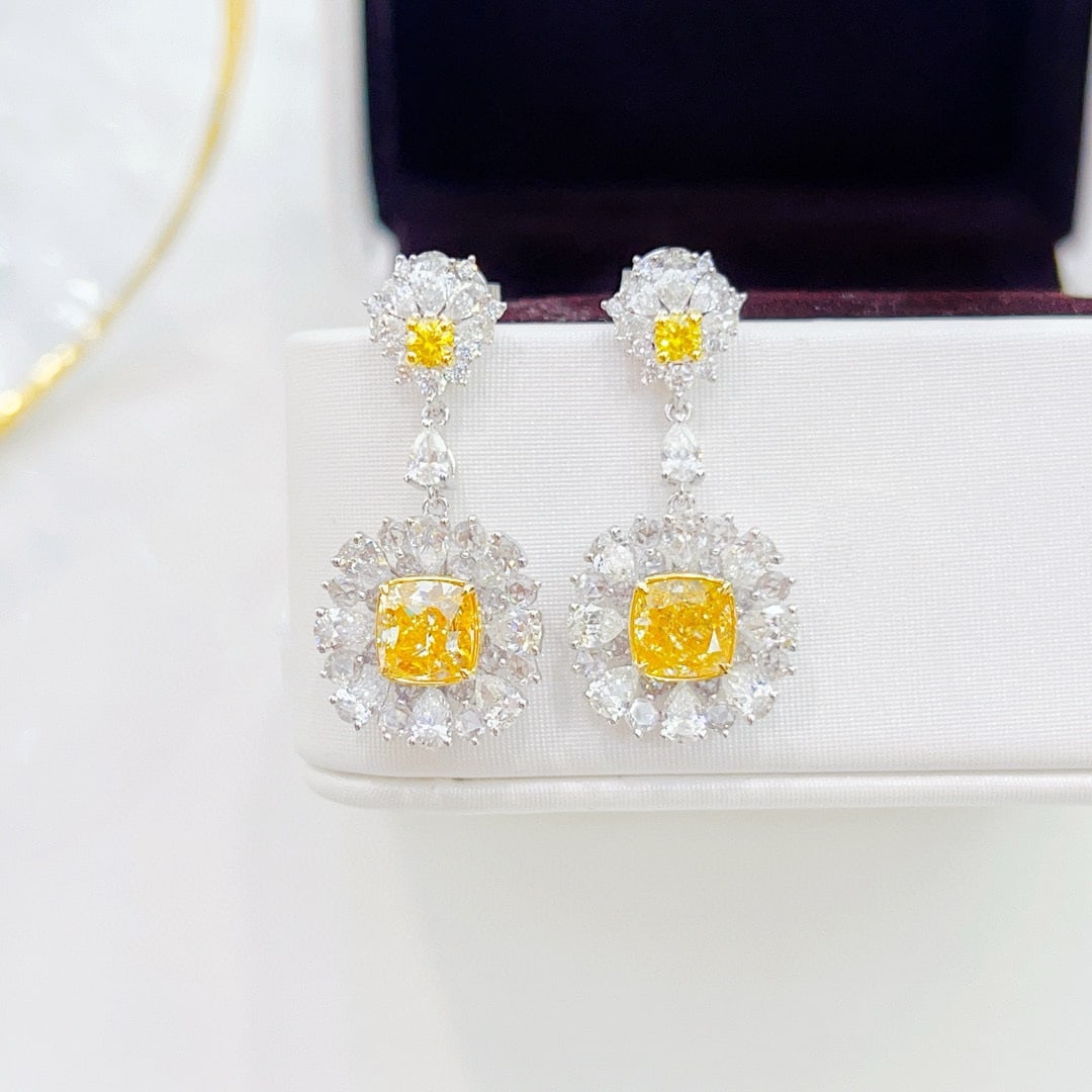 Gia Certified 14k Gold 4.68 Ctw Natural Yellow Diamond & Diamond Earrings: Ref:230956213 // gold content:14k gold // main gemstone:yellow diamond // certified:gia // shape:cushion // carat weight:2. 0ct // clarity grade:vvs2 // color:yellow // treatment:natural // saturabili