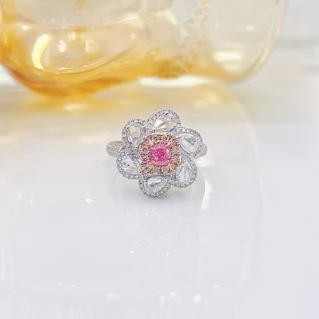 14k Gold 1.22 Ctw Natural Pink Diamond & Diamond Ring/pendant( Without Chain ): Ref:230956216 // gold content:14k gold // ring size:7. 25us // // main gemstone:pink diamond // shape:cushion // carat weight:0. 30ct // color:pink // treatment:natural // // adjacent gemstone 2 :