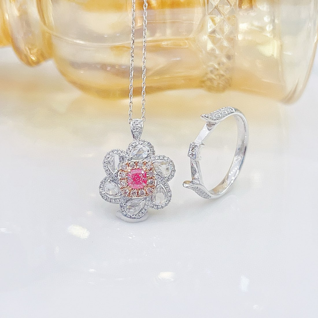 14k Gold 1.22 Ctw Natural Pink Diamond & Diamond Ring/pendant( Without Chain ) - 4