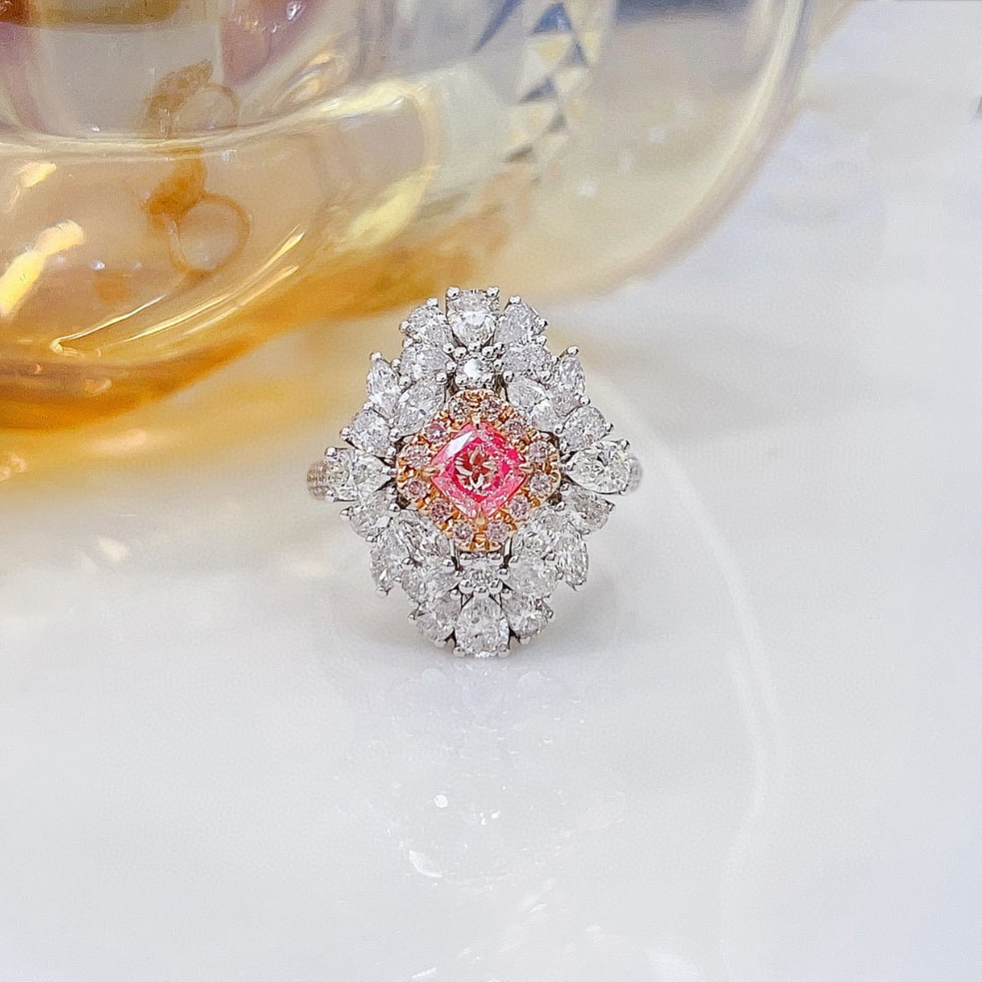 14k Gold 2.36 Ctw Natural Pink Diamond & Diamond Ring/pendant( Without Chain ): Ref:230956224 // gold content:14k gold // ring size:7. 25us // // main gemstone:pink diamond // shape:cushion // carat weight:0. 43ct // color:pink // treatment:natural // // adjacent gemstone 2 :