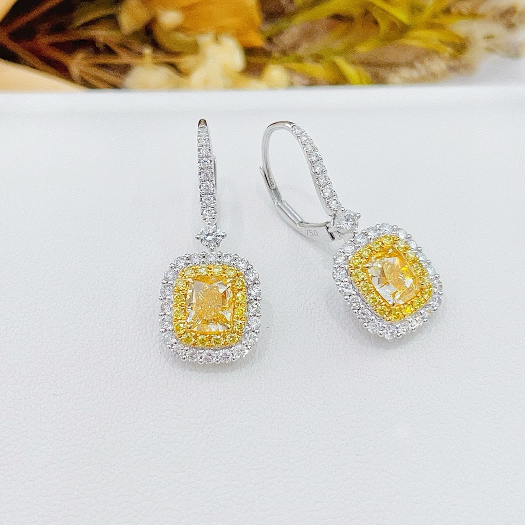 14k Gold 3.02 Ctw Natural Yellow Diamond & Diamond Earrings - 2