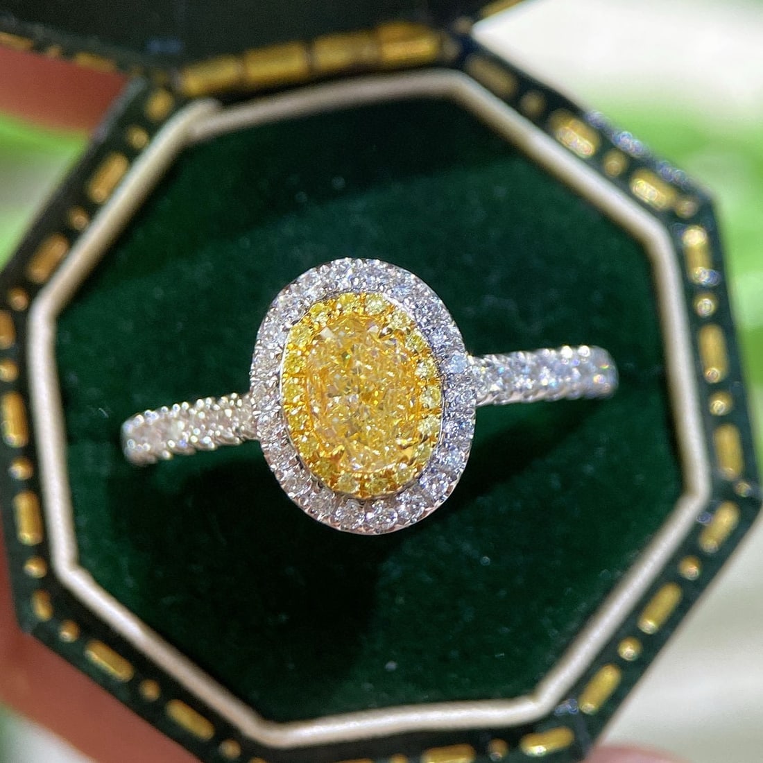 14k Gold 0.88 Ctw Natural Yellow Diamond & Diamond Ring: Ref:230956232 // gold content:14k gold // ring size:7. 25us // // main gemstone:yellow diamond // shape:oval // carat weight:0. 58ct // color:yellow // treatment:natural // // adjacent gemstone 2 : di
