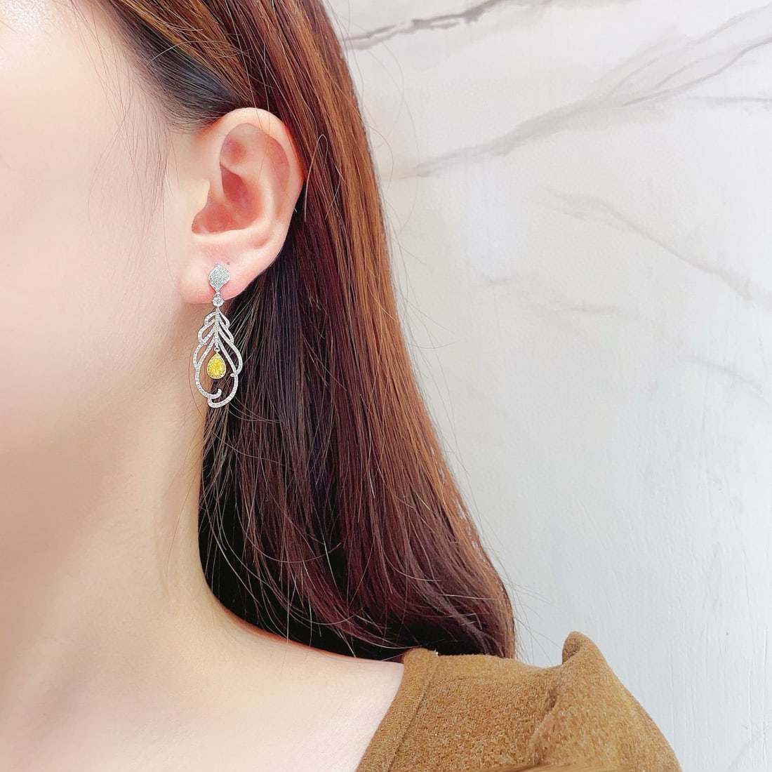 14k Gold 1.44 Ctw Natural Yellow Diamond & Diamond Earrings - 2