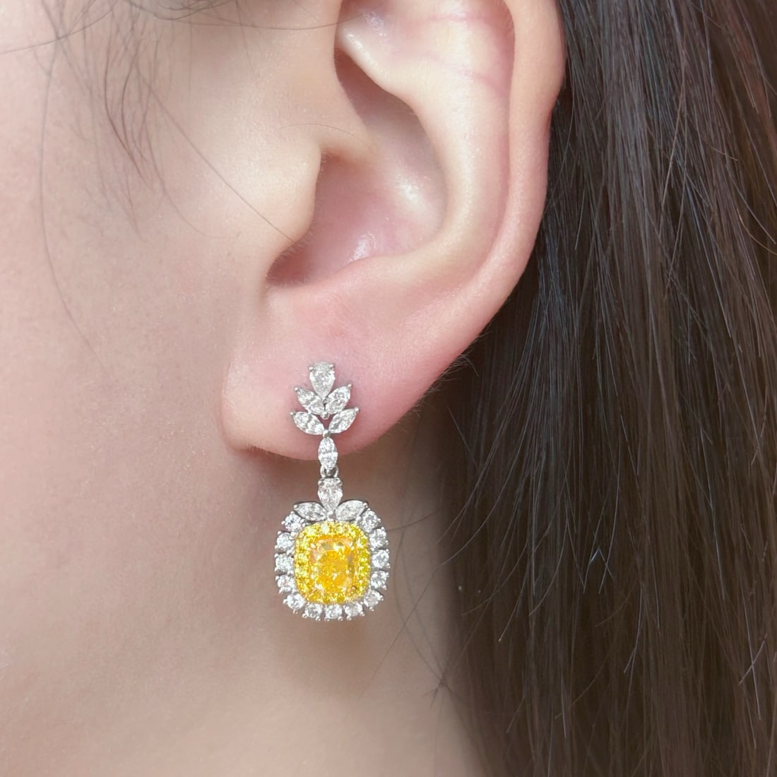 14k Gold 3.76 Ctw Natural Yellow Diamond & Diamond Earrings - 2