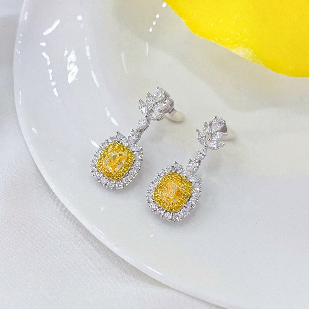 14k Gold 3.76 Ctw Natural Yellow Diamond & Diamond Earrings - 3