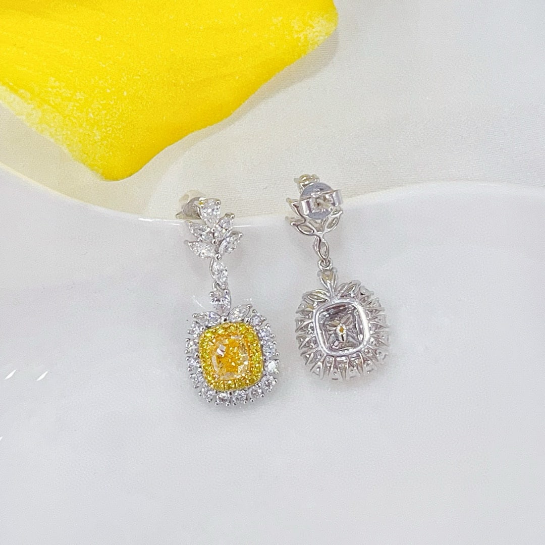 14k Gold 3.76 Ctw Natural Yellow Diamond & Diamond Earrings - 4