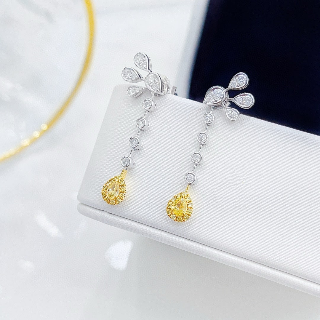 14k Gold 0.68 Ctw Natural Yellow Diamond & Diamond Earrings - 4