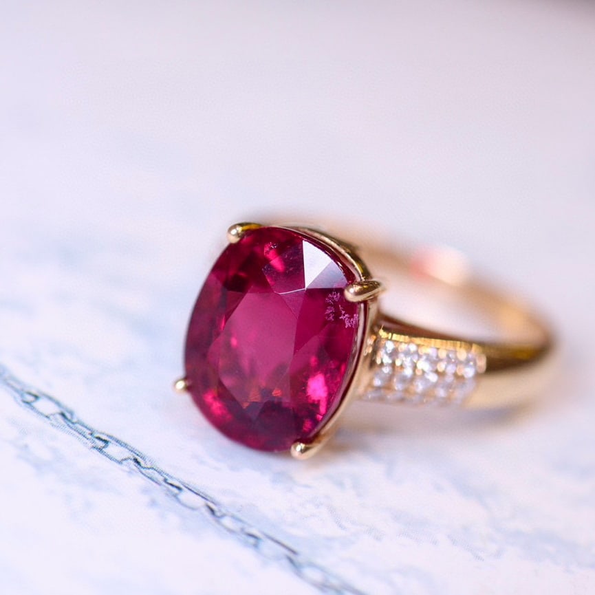 14k Gold 4.53 Ct Natural Tourmaline & Diamond Ring - 2