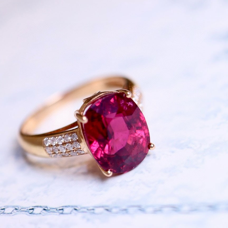 14k Gold 4.53 Ct Natural Tourmaline & Diamond Ring - 3