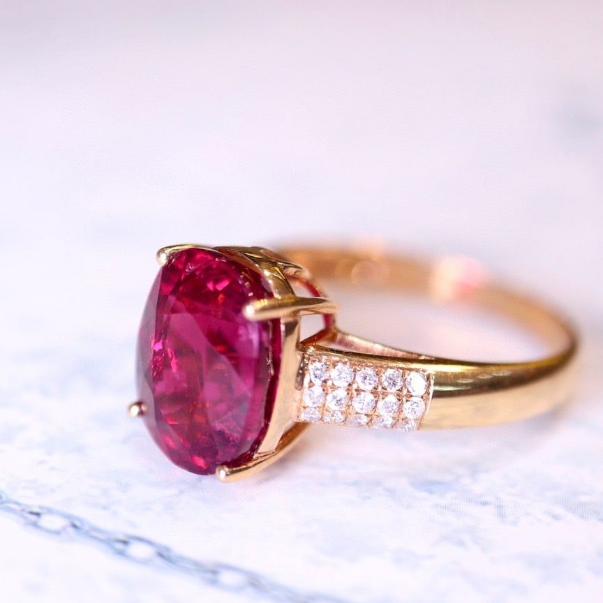 14k Gold 4.53 Ct Natural Tourmaline & Diamond Ring - 4