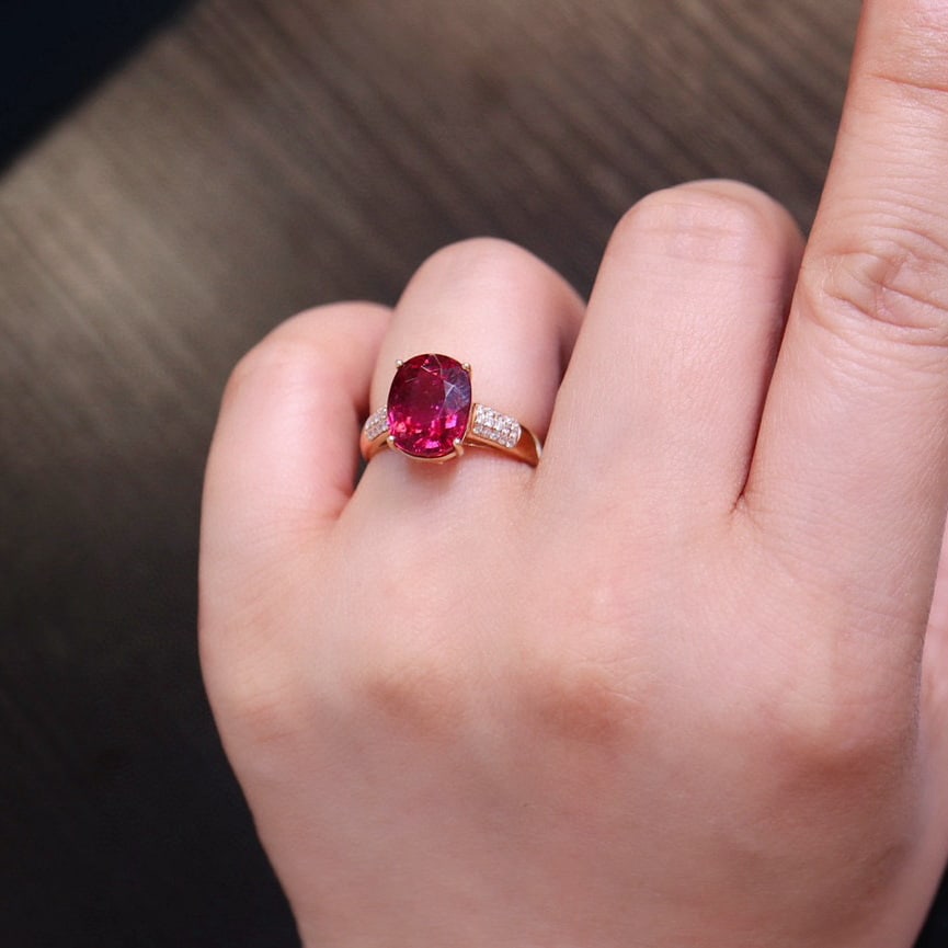 14k Gold 4.53 Ct Natural Tourmaline & Diamond Ring - 6