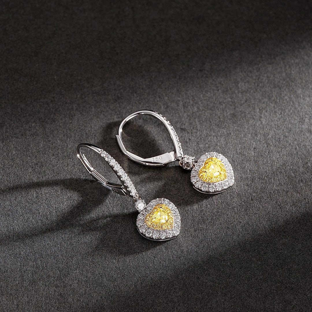 14k Gold 0.78 Ctw Natural Yellow Diamond & Diamond Earrings - 2