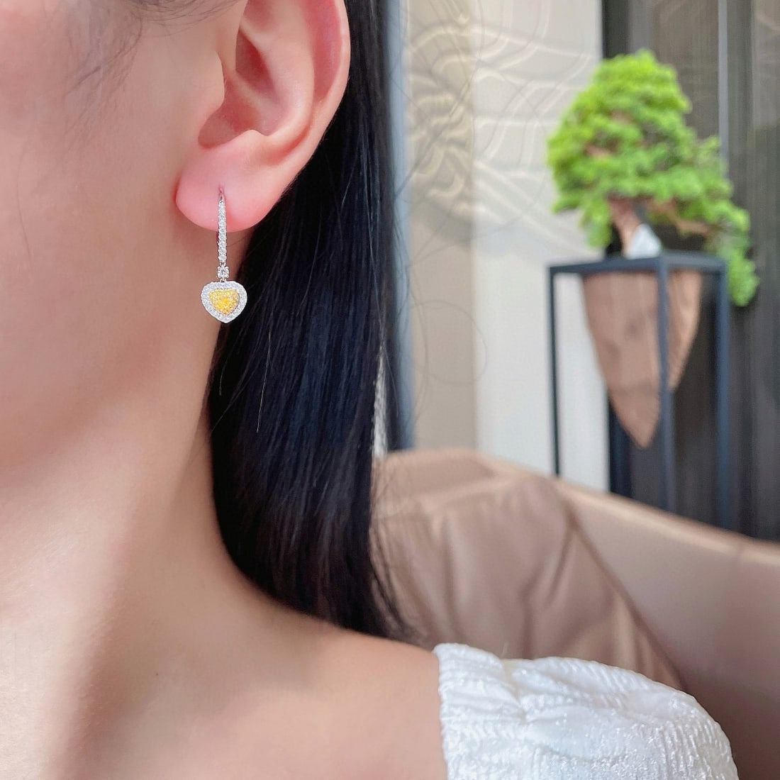 14k Gold 0.78 Ctw Natural Yellow Diamond & Diamond Earrings - 3