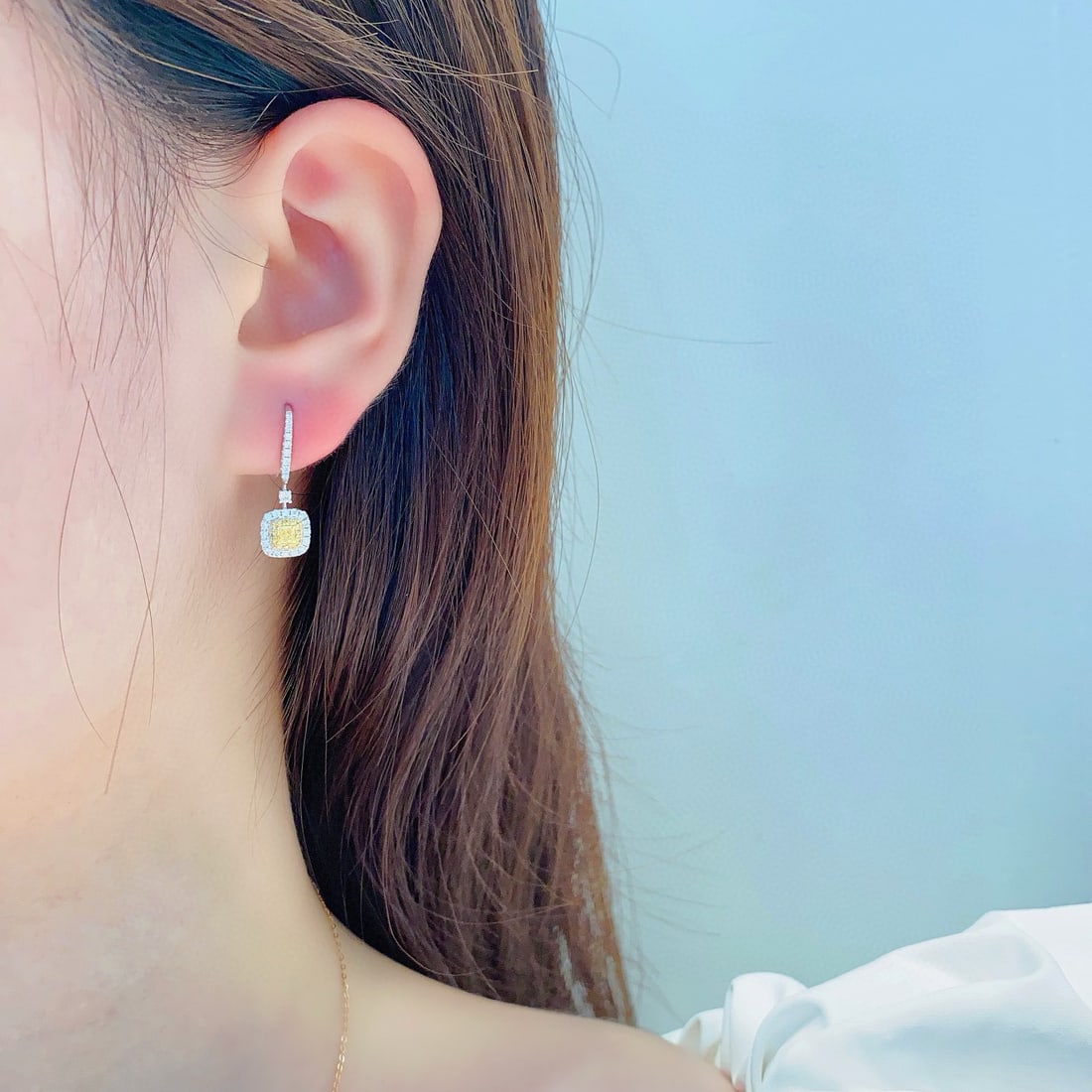 14k Gold 0.68 Ctw Natural Yellow Diamond & Diamond Earrings - 2