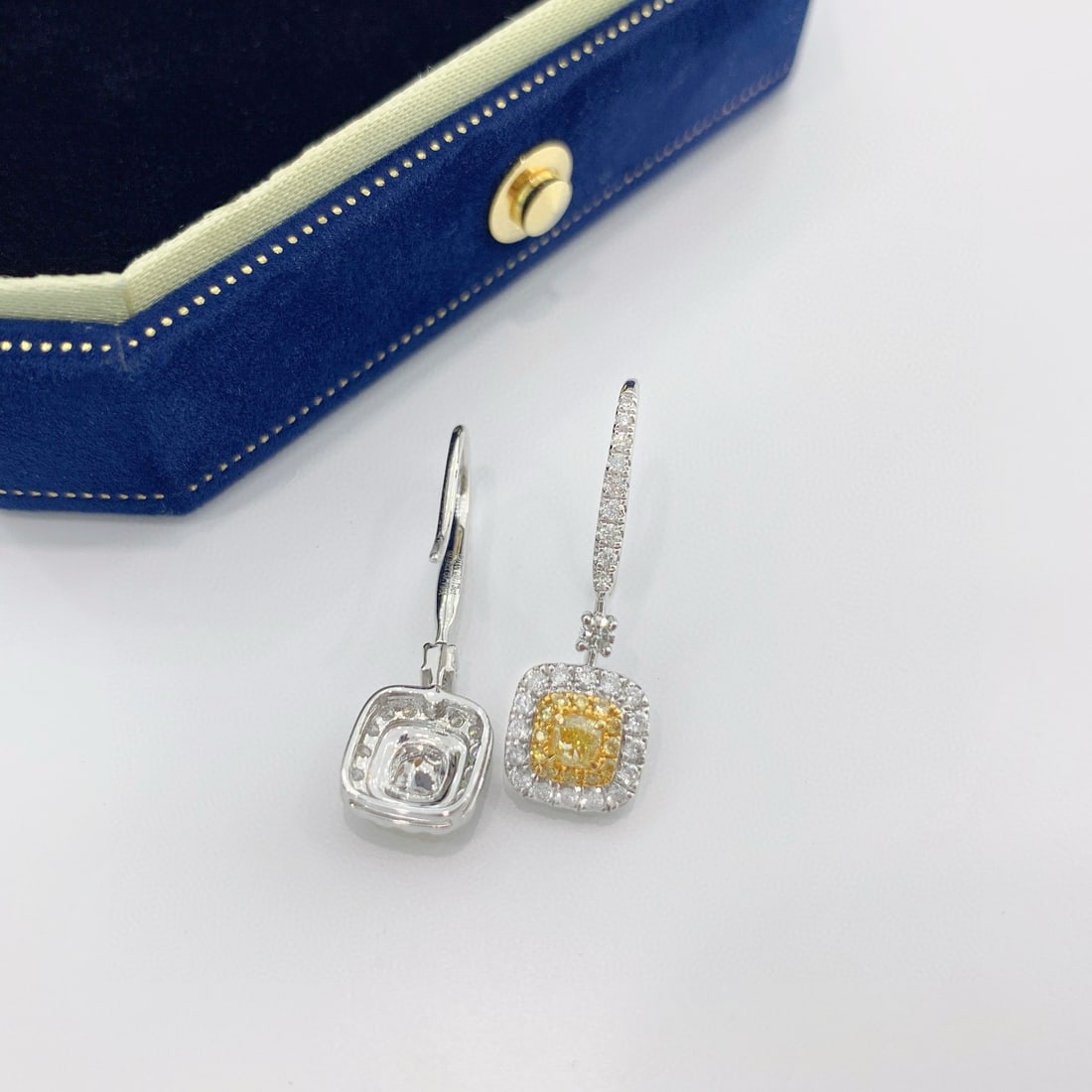 14k Gold 0.68 Ctw Natural Yellow Diamond & Diamond Earrings - 4