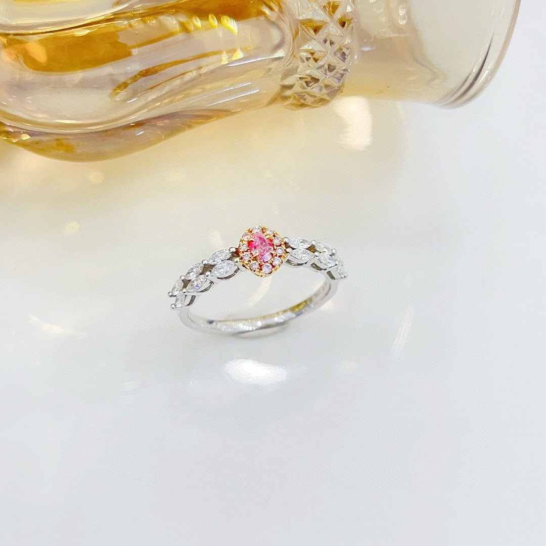 14k Gold 0.52 Ctw Natural Pink Diamond & Diamond Ring: Ref:230956251 // gold content:14k gold // ring size:7. 25us // // main gemstone:pink diamond // shape:oval // carat weight:0. 11ct // color:pink // treatment:natural // // adjacent gemstone 2 :