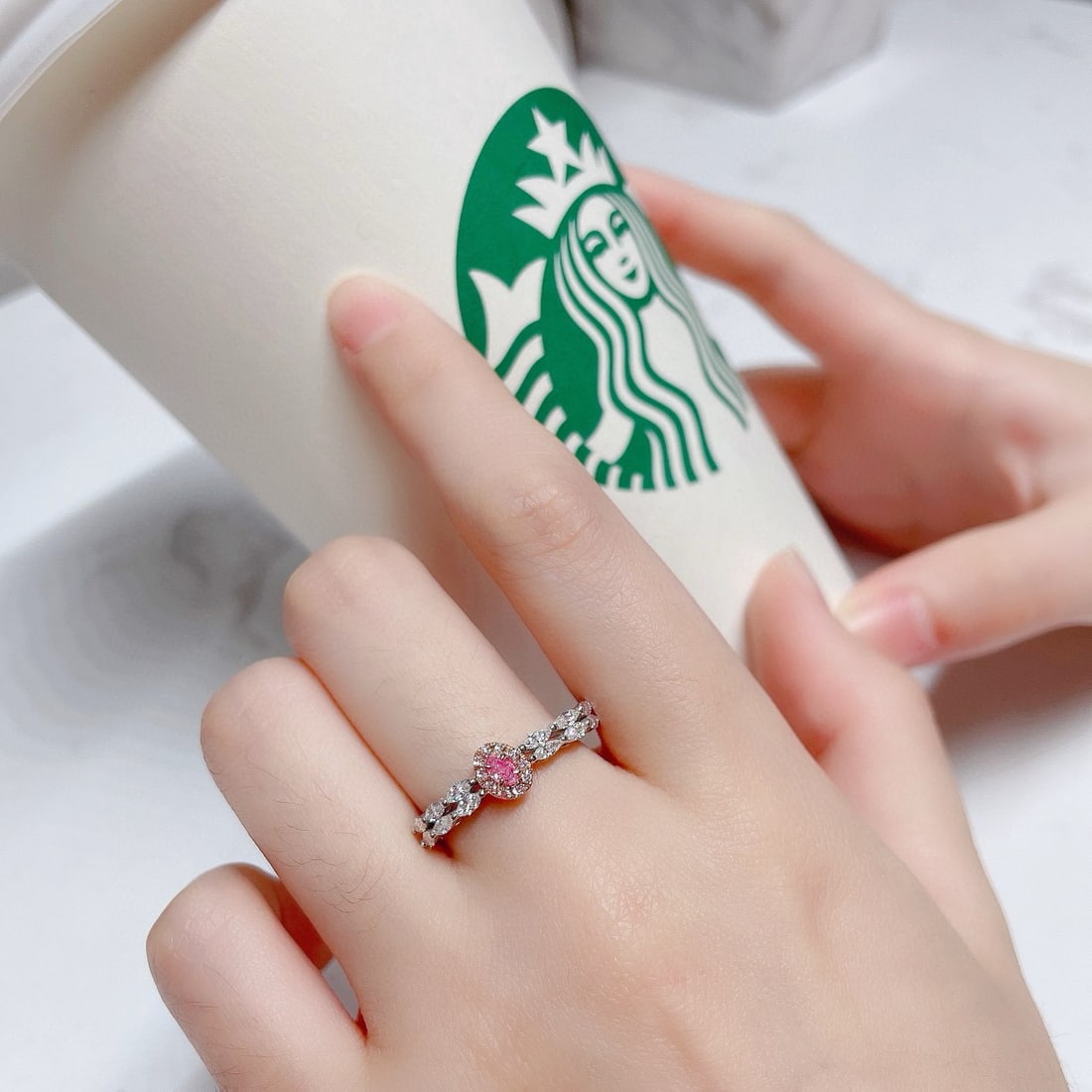 14k Gold 0.52 Ctw Natural Pink Diamond & Diamond Ring - 2