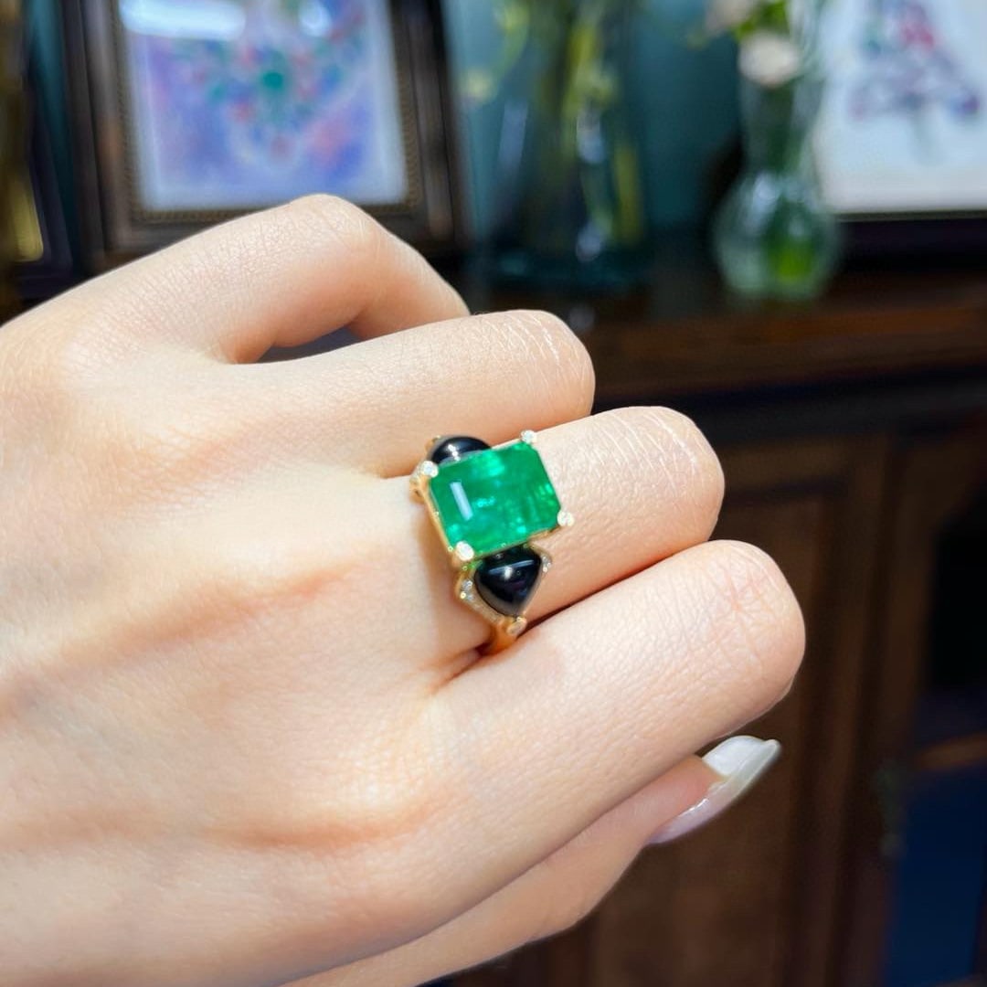 14k Gold 5.82 Ctw Vivid Green Natural Emerald & Diamond Ring - 5