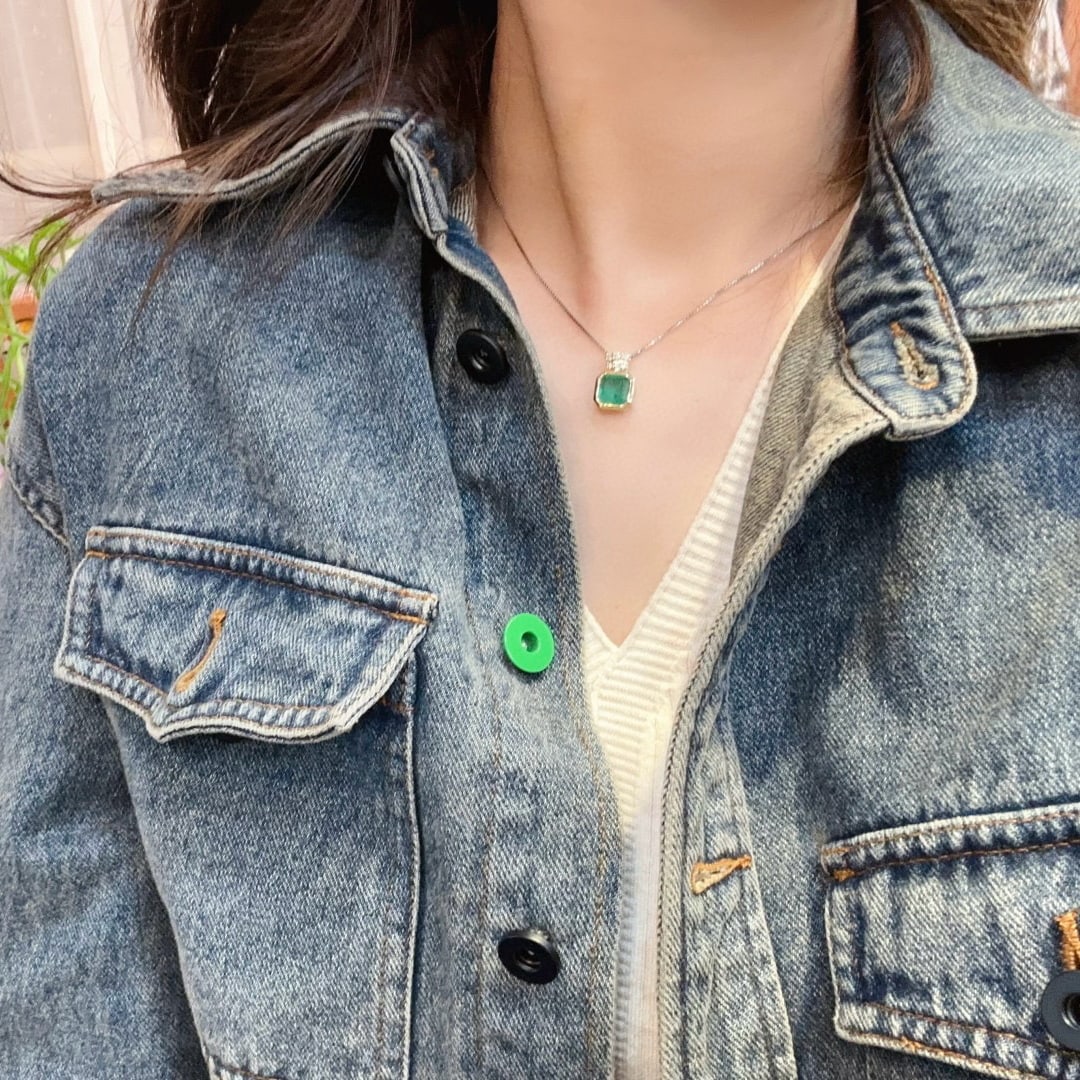 14k Gold 3.92 Ctw Natural Emerald & Diamond Pendant( Without Chain ) - 6