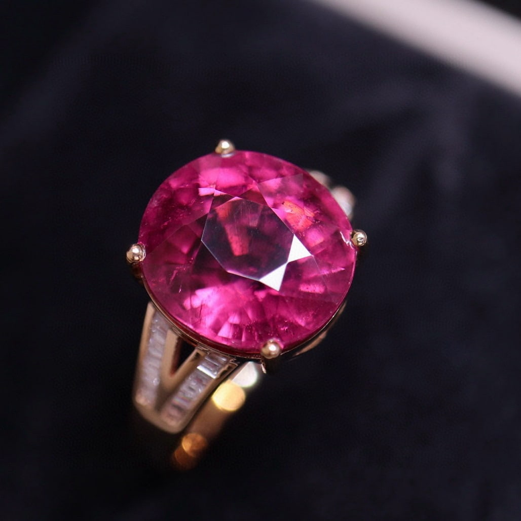 14k Gold 5.82 Ct Natural Tourmaline & Diamond Ring - 2