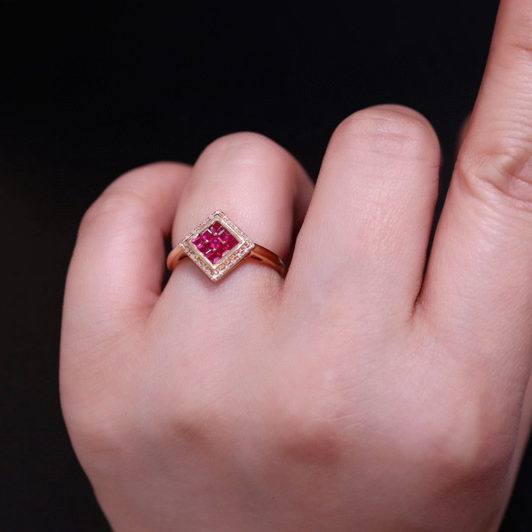 14k Gold 0.4 Ct Natural Ruby & Diamond Ring - 6