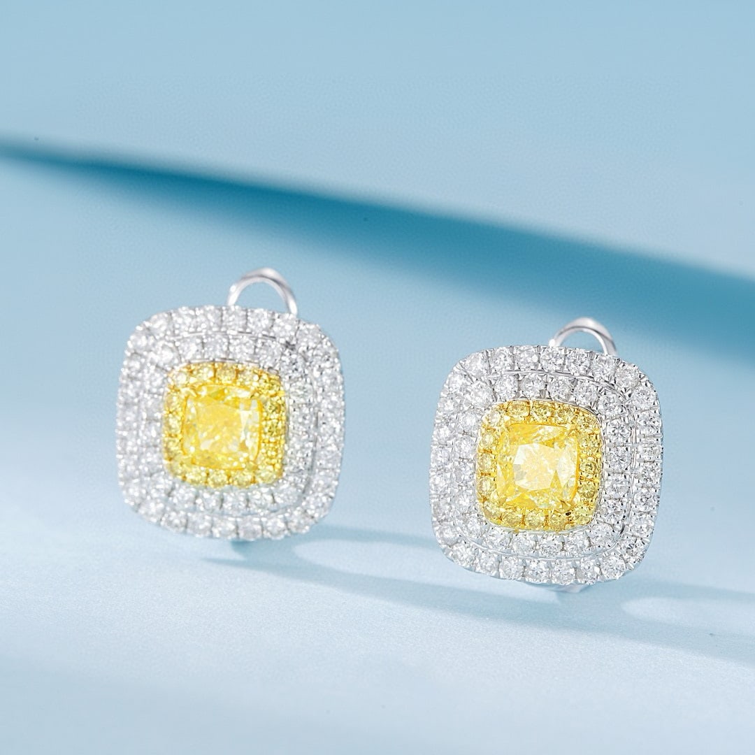 14k Gold 2.08 Ctw Natural Yellow Diamond & Diamond Earrings - 3