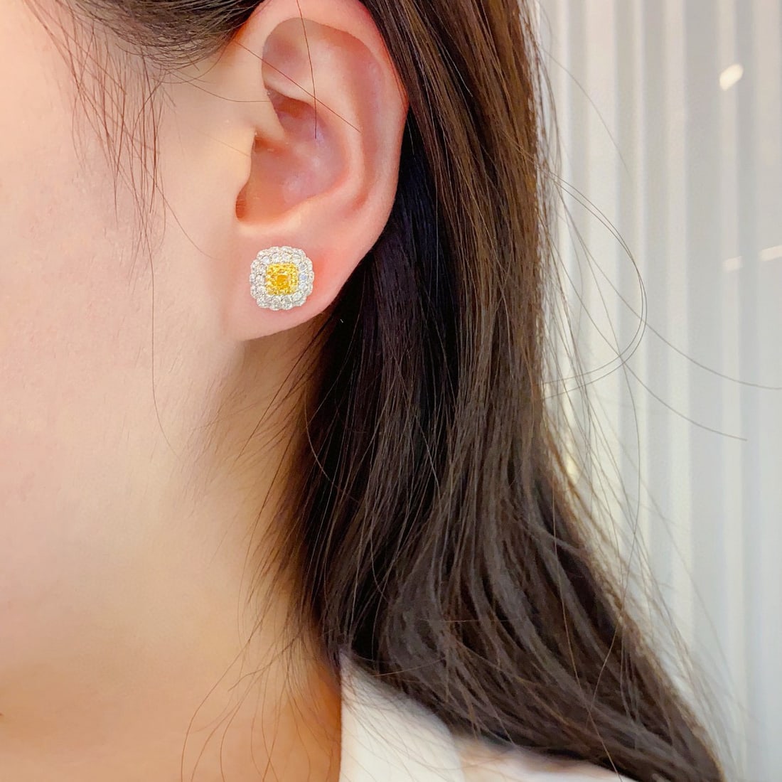 14k Gold 1.12 Ctw Natural Yellow Diamond & Diamond Earrings - 2