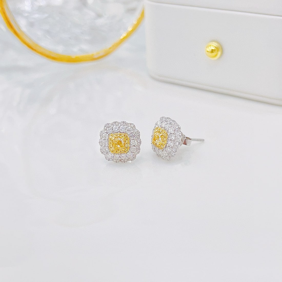 14k Gold 1.12 Ctw Natural Yellow Diamond & Diamond Earrings - 3